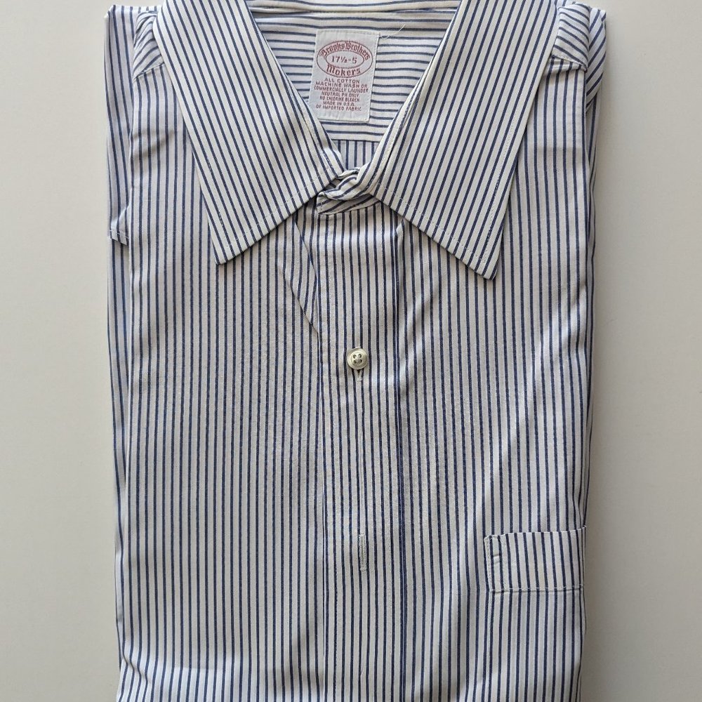 Brooks Brothers Makers Navy and White Long Sleeve Shirt SZ 17 - 5